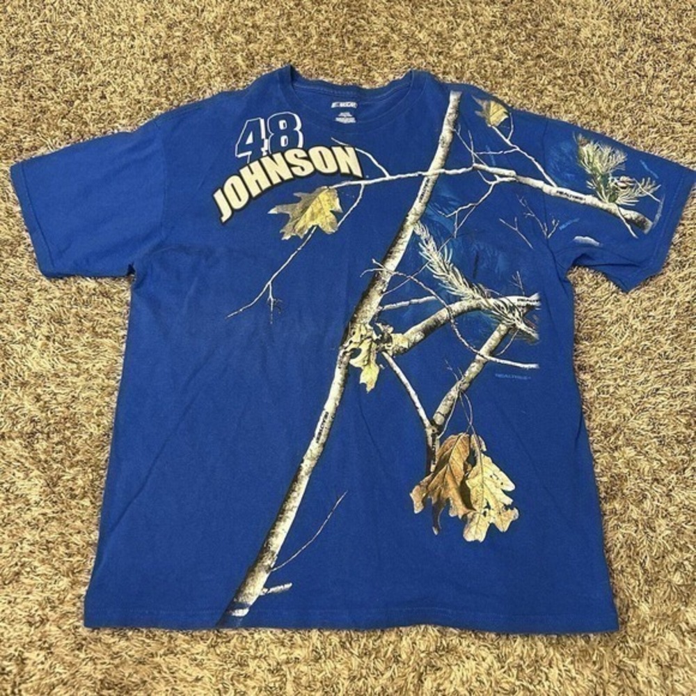 Vintage Nascar Shirt Mens Extra Large Blue Short Sleeve Jimmy Johnson Realtree